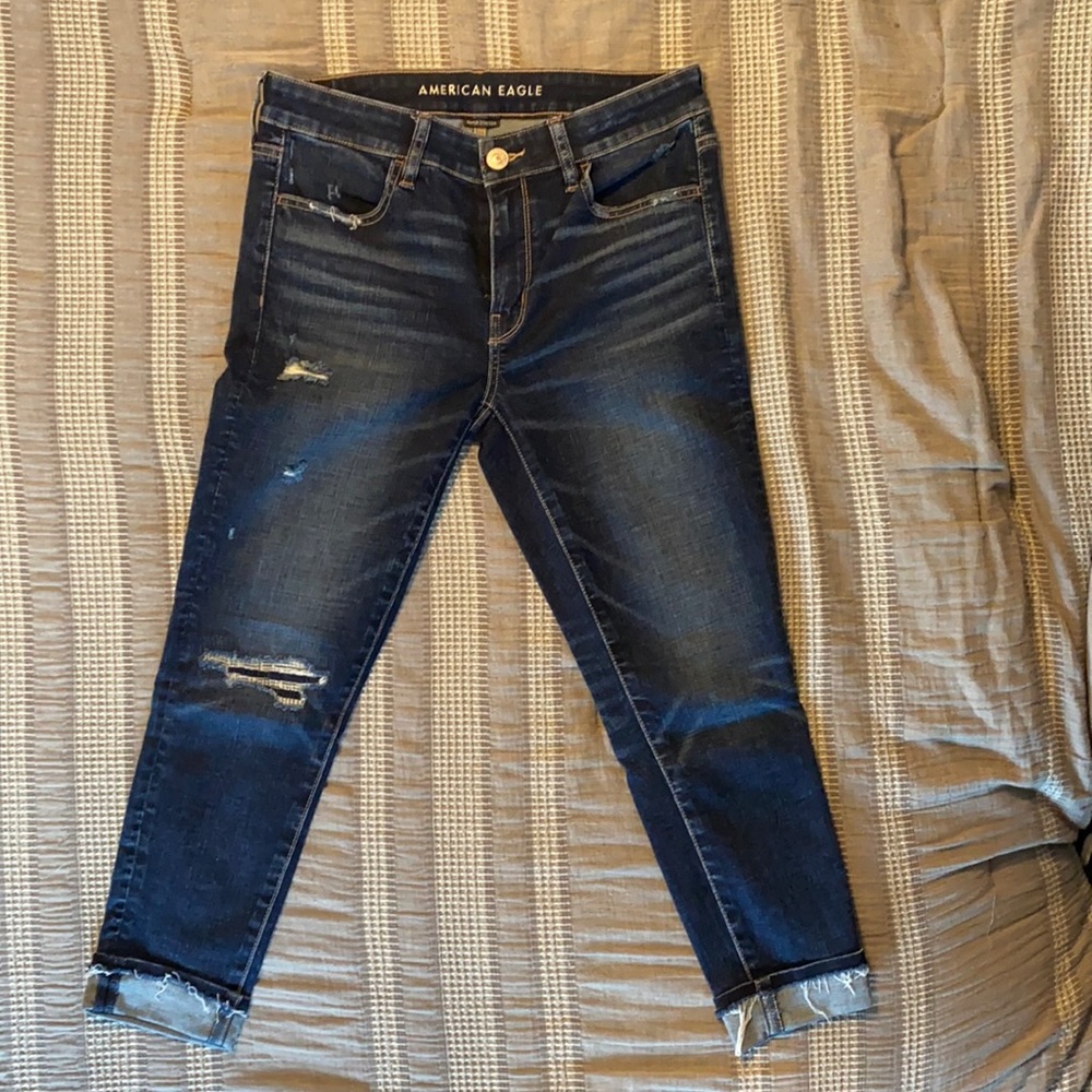 American Eagle jeans super stretch begging crop frayed cuffed 10 short